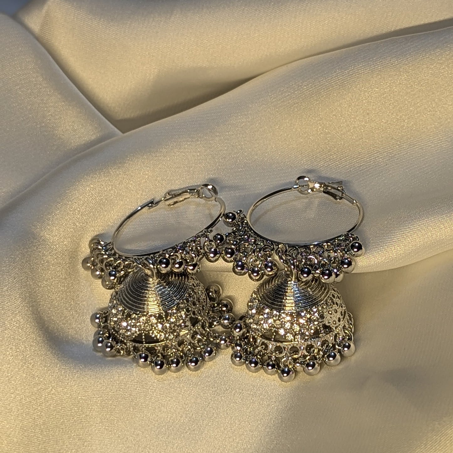 Silver Hoop Jhumkas