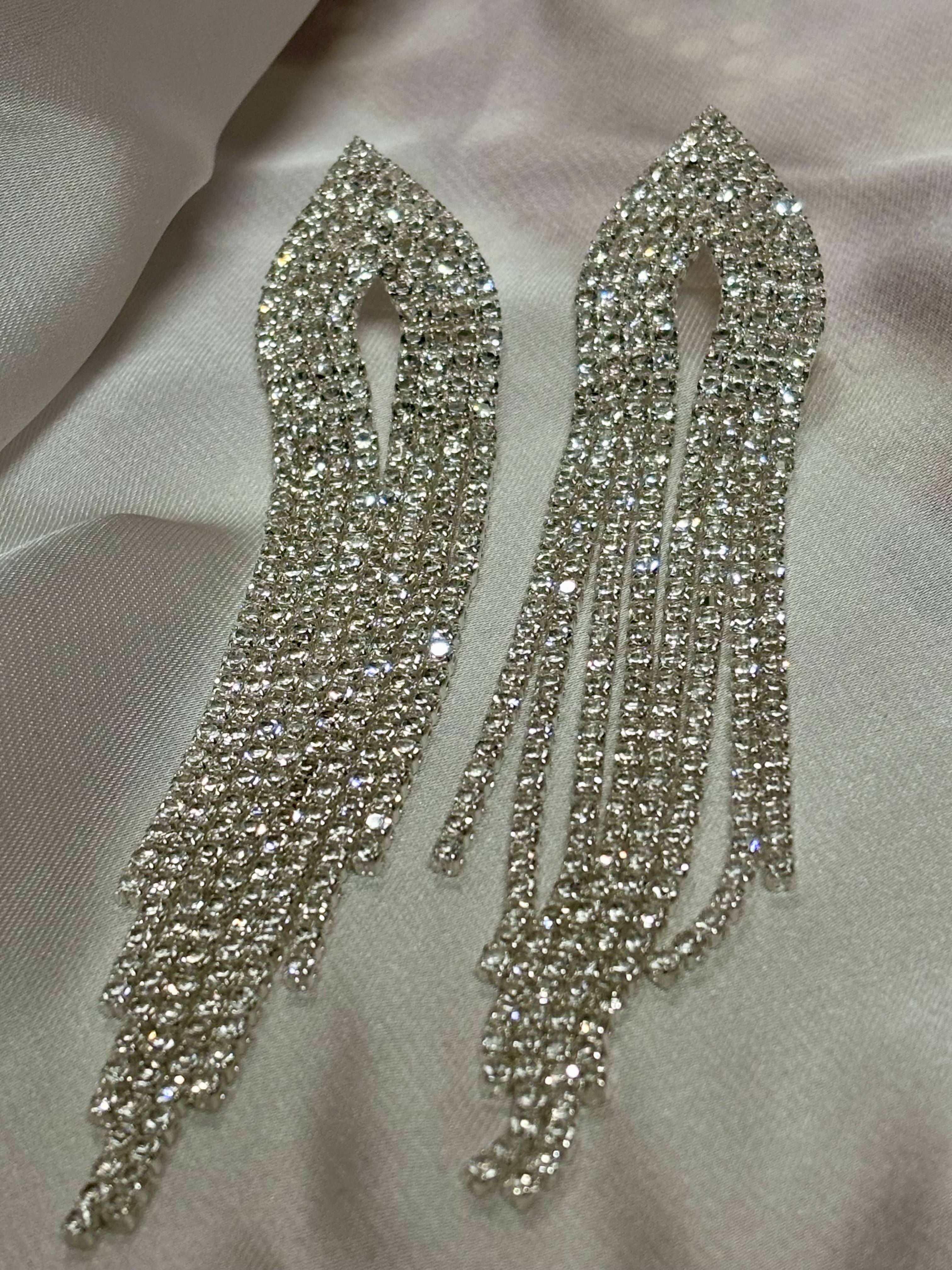 Silver Crystal Tassel Earrings