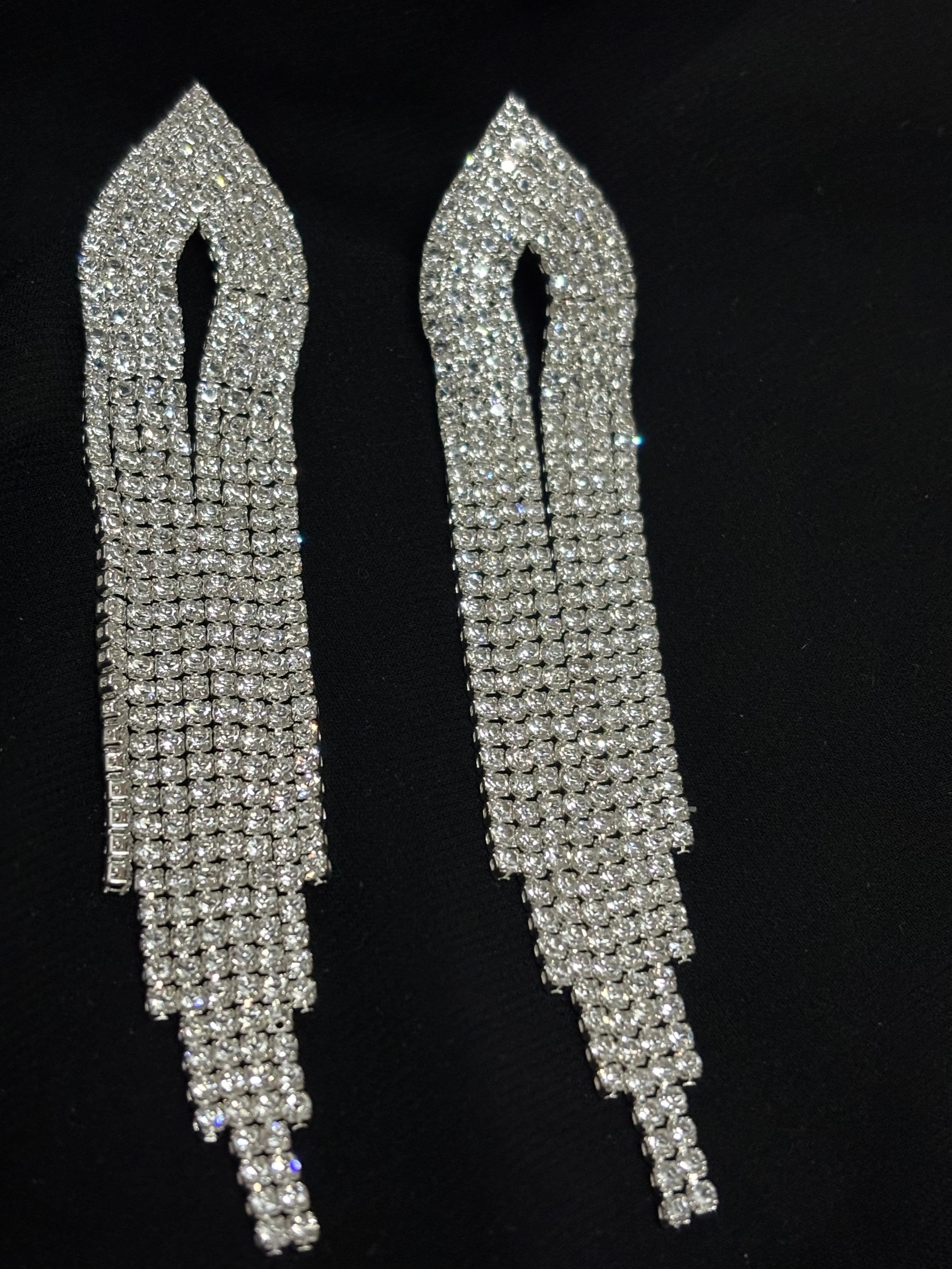 Silver Crystal Tassel Earrings