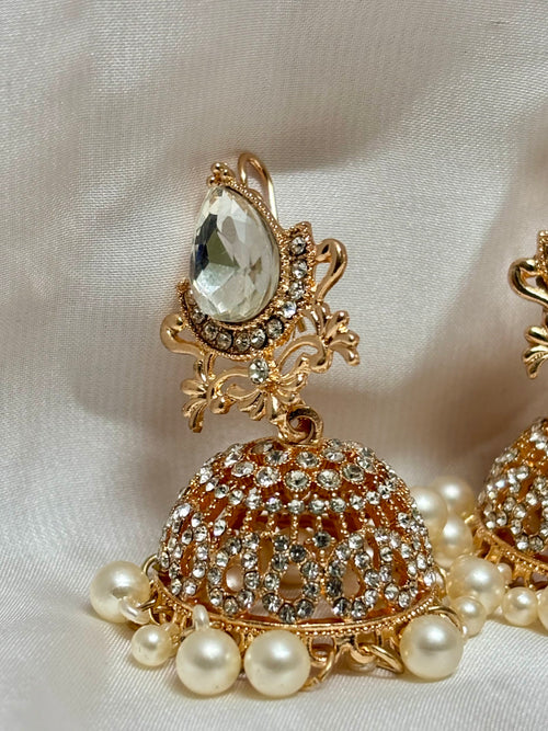 Crystal Dome Golden Jhumkas