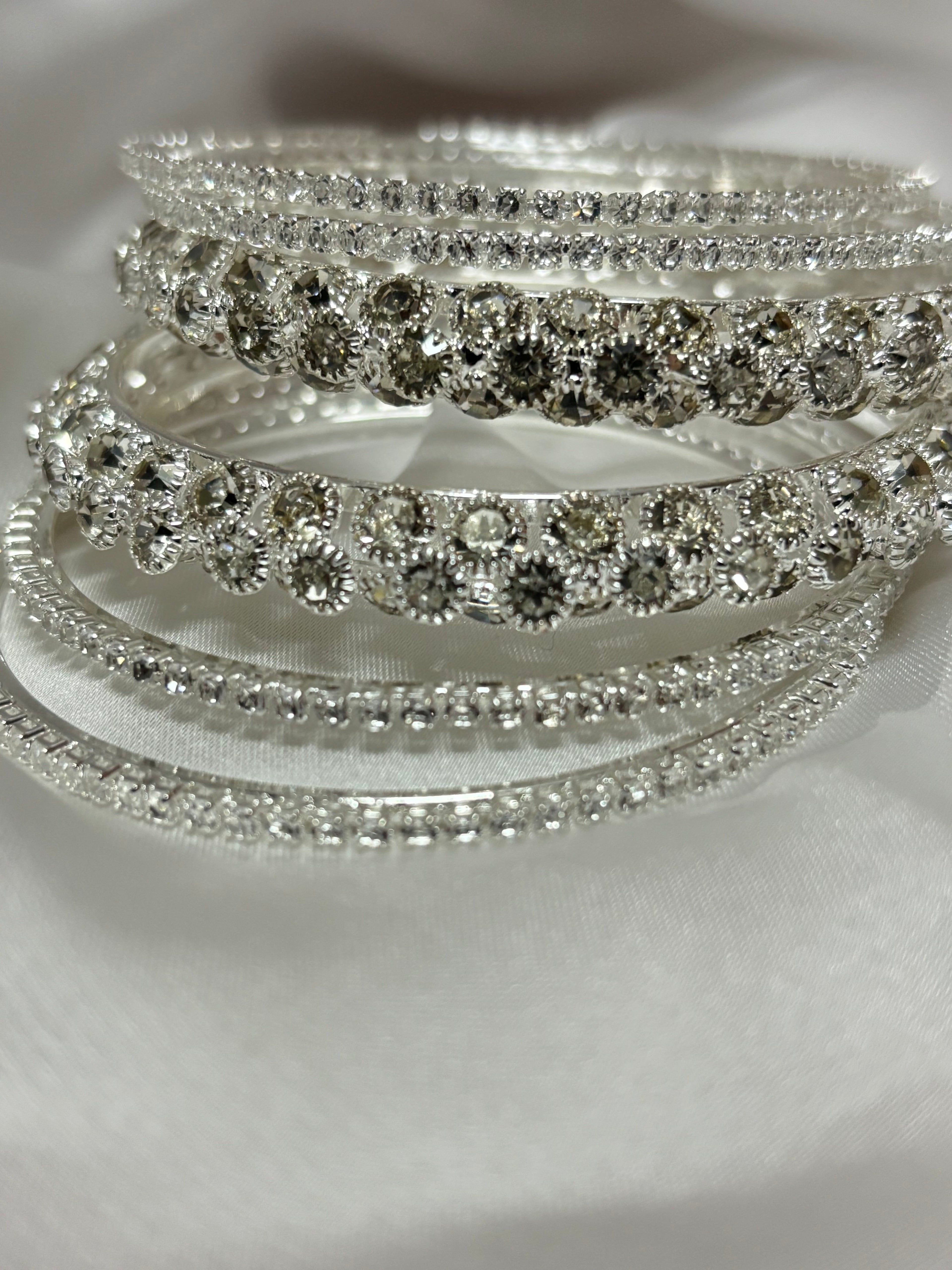 Silver Crystal Bangle Set