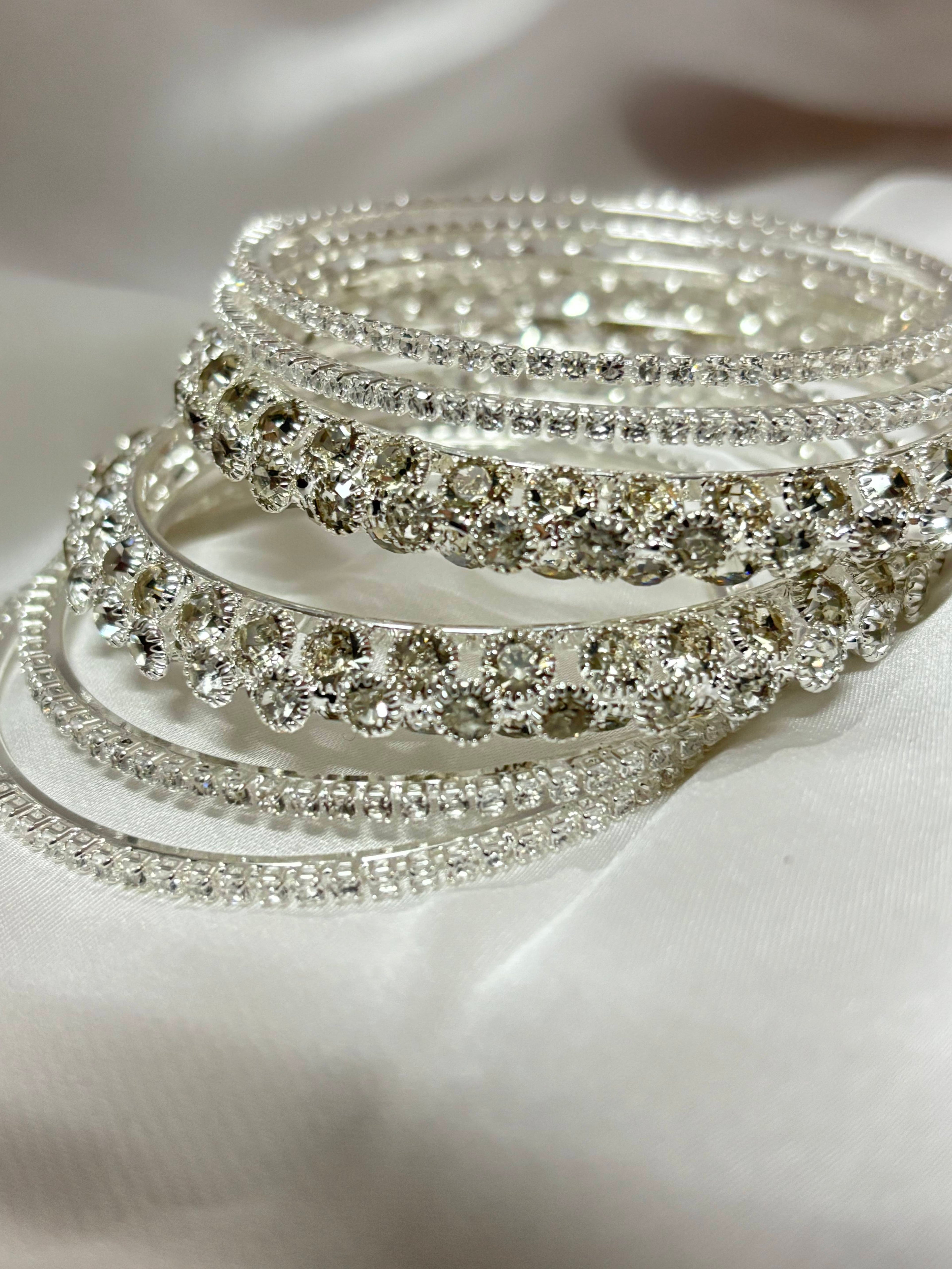 Silver Crystal Bangle Set