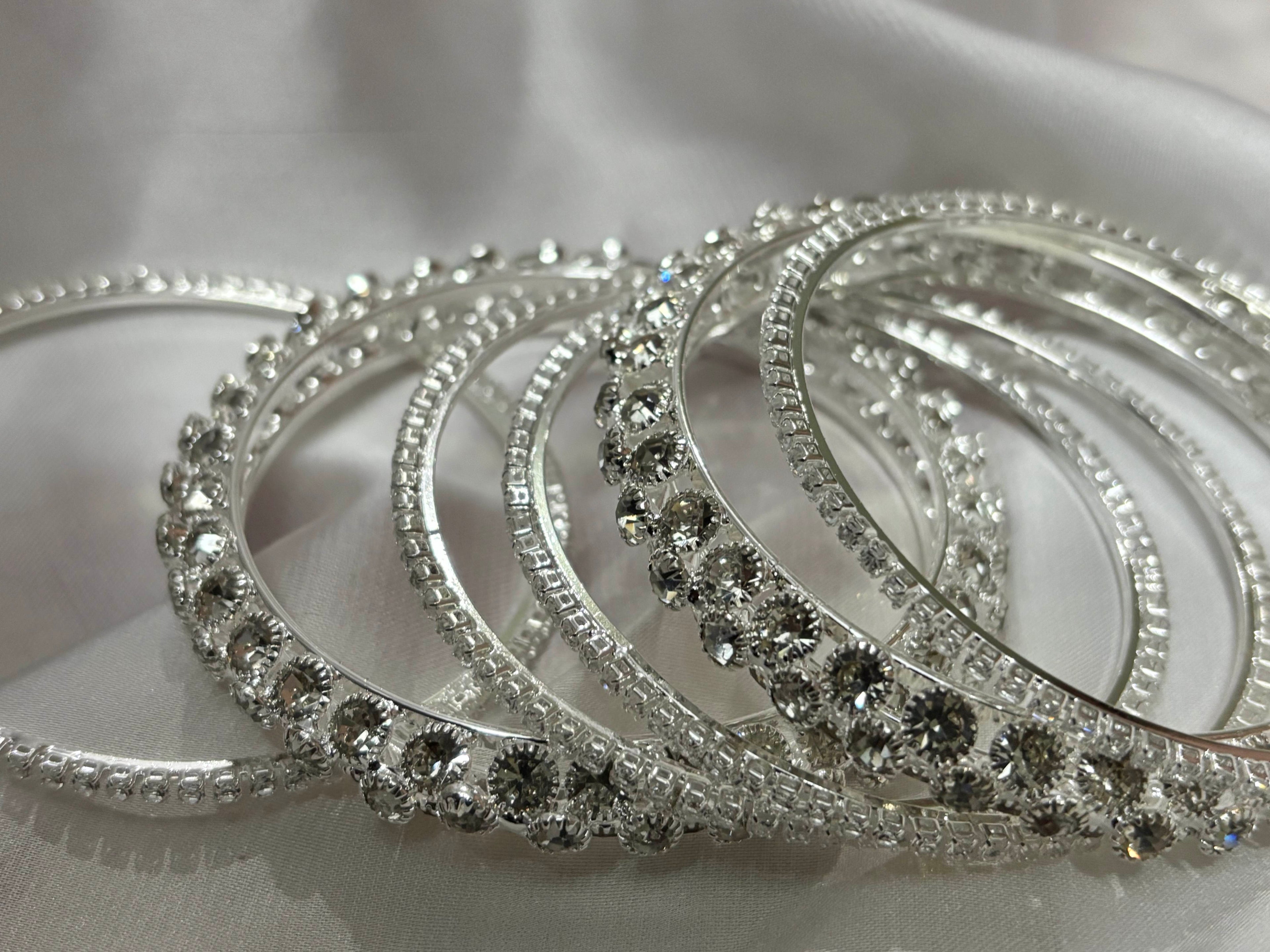 Silver Crystal Bangle Set