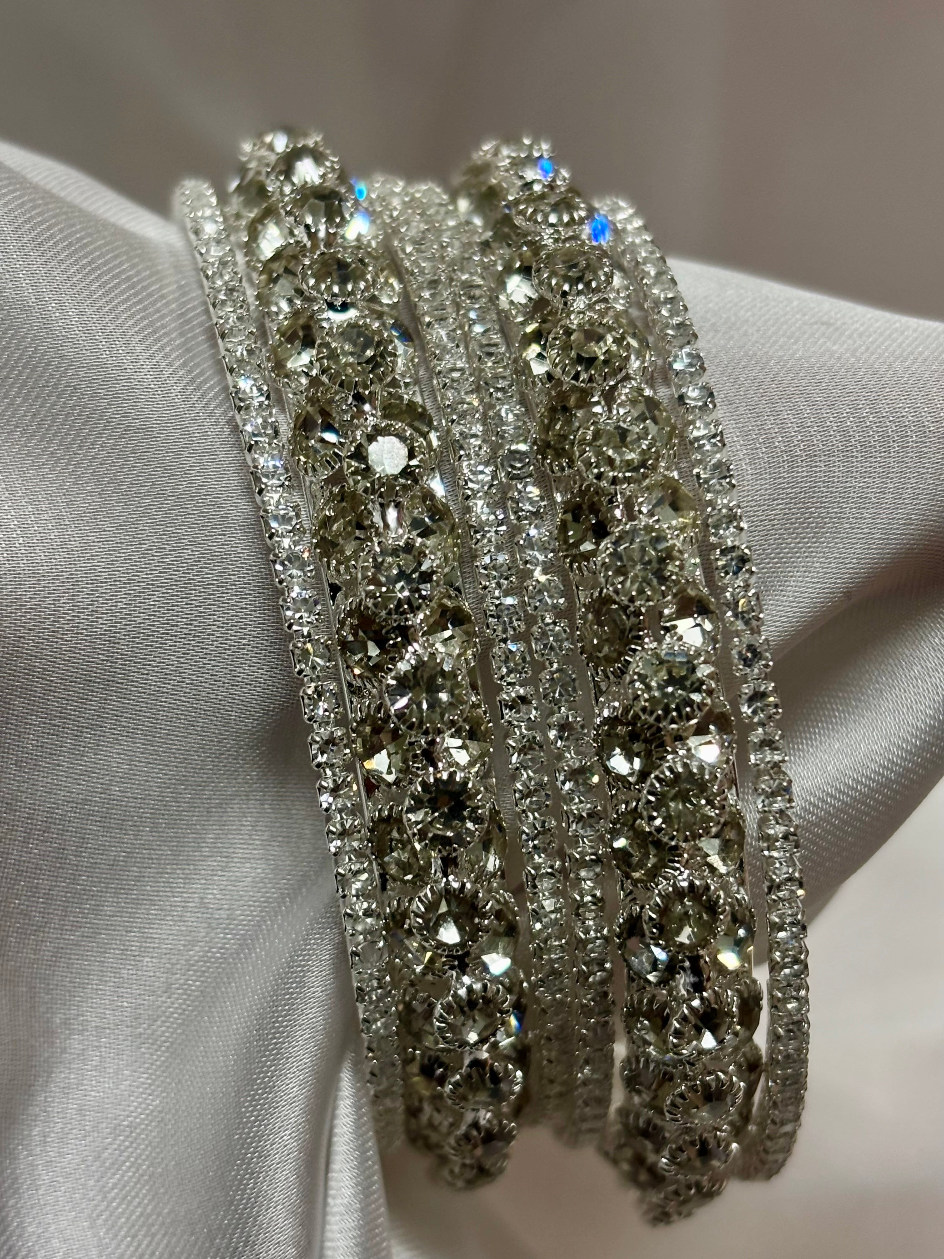 Silver Crystal Bangle Set